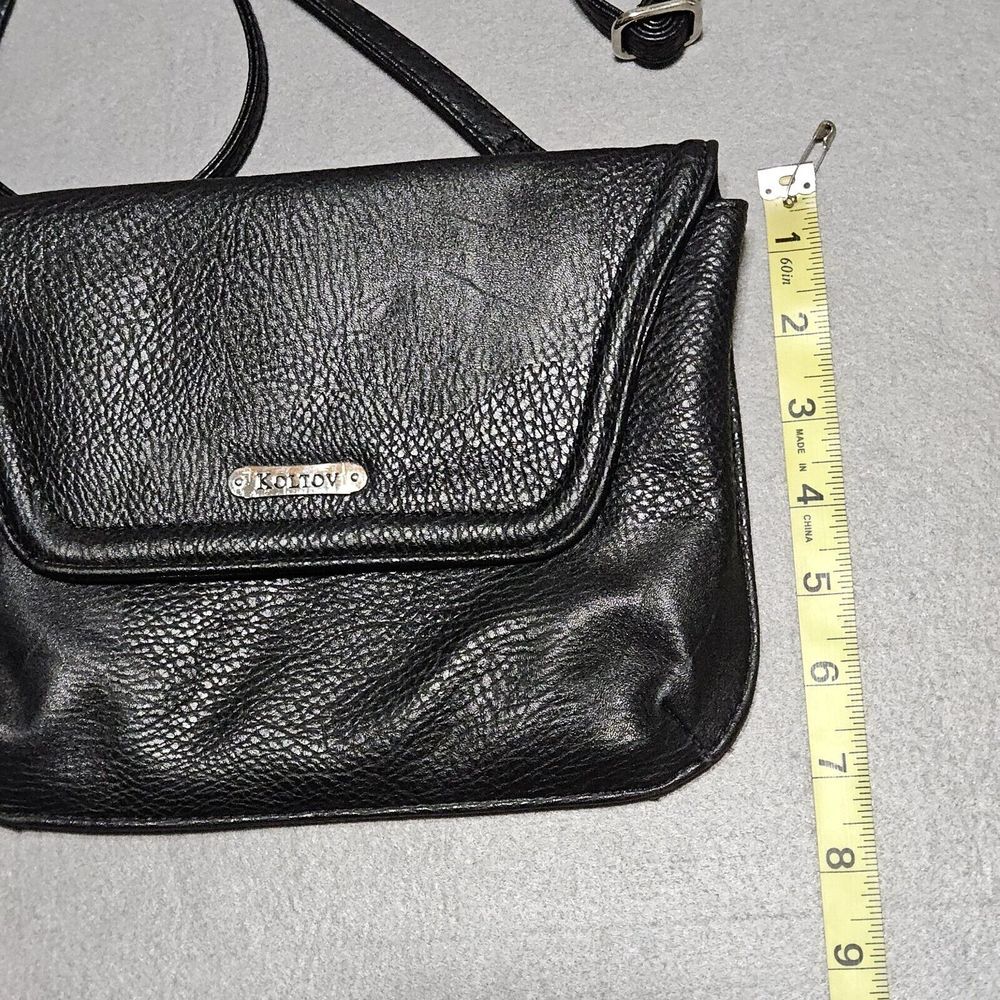 Koltov Black Pebbled Flip Top Shoulder Strap Built-In Wallet‎ Crossbody Purse - Picture 9 of 10